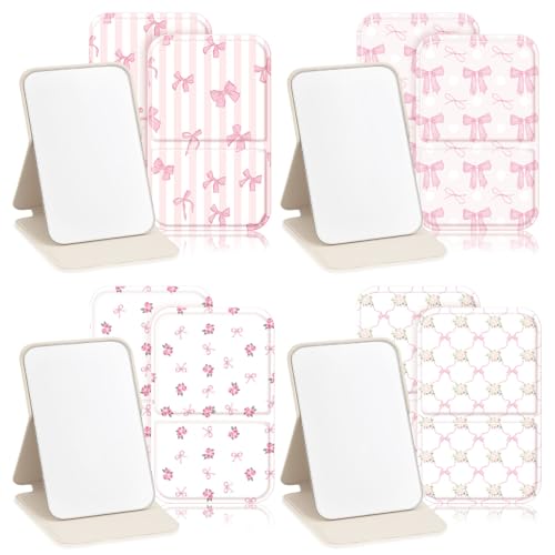Geelin 12 Pcs Compact Mirror Bulk Mini Pocket Mirrors for Women Travel Folding Mirror Portable Hand Mirrors for Graduation Party Gift Camping Office Home(Pink Bow) - style: Pink Bow
