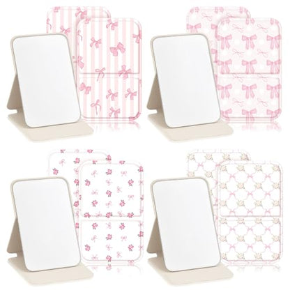 Geelin 12 Pcs Compact Mirror Bulk Mini Pocket Mirrors for Women Travel Folding Mirror Portable Hand Mirrors for Graduation Party Gift Camping Office Home(Pink Bow) - style: Pink Bow