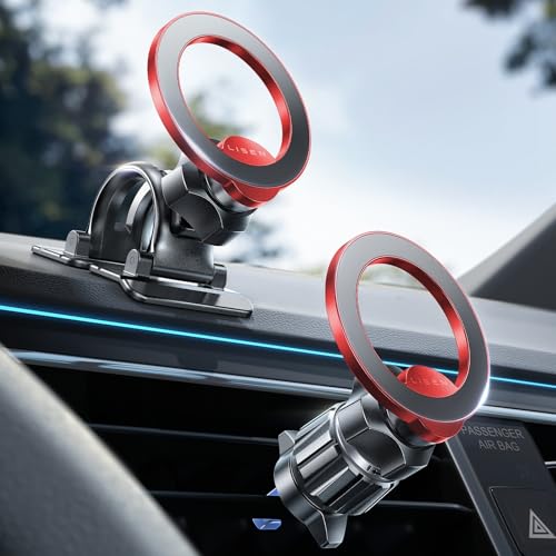 LISEN for MagSafe Car Mount,Car Accessories for Women Men [2025 Ultra] Magnetic Phone Holder for Car 360 Dashboard Vent Phone Mount for Car Organization iPhone 16 15 14 13 12 Pro Plus Mini,Red - color: Red