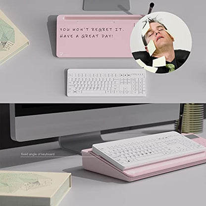 TOWON Desk Dry Erase Board with Detachable Calculator, Small Glass Desktop Whiteboard, Desktop whiteboard - Glass Dry Erase White Board- Desk Computer Buddy for Home Office Supply, Pink, 17 x 6 in - color: Pink Calculator