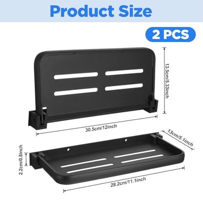 Lemecima 2 Pack Folding Wall Shelf for Bathroom, 90° Fold Up Floating Shelf, Wall Mounted Drop Down Metal Shelves for RV, Campers, Laundry Room, Toilet Room, Kitchen, Waterproof, Space Saving