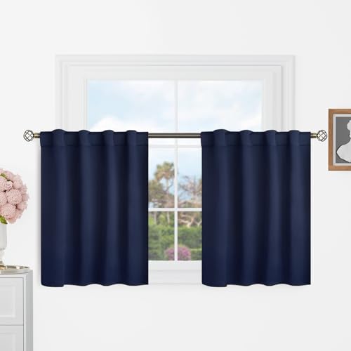 BGment Short Blackout Curtains 30 Inch Length for Small Windows - 34 x 30 inch Curtains Rod Pocket and Back Tab Thermal Insulated Room Darkening Curtains for Kitchen/Cafe Room, 2 Panels, Navy - color: Navy Blue, size: 34"W x 30"L (Pack of 2)