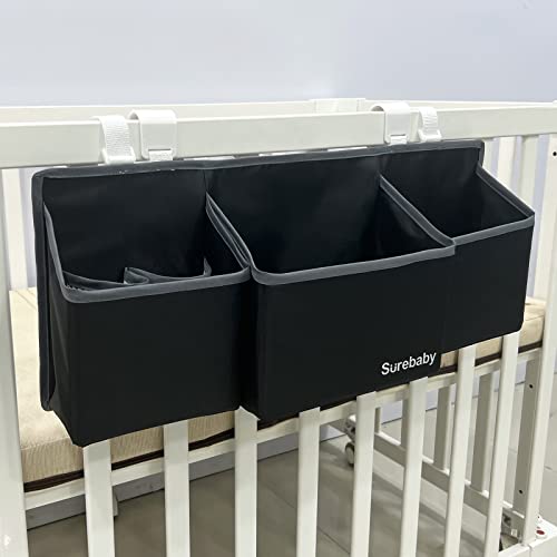 Hanging Baby Diaper Caddy, 3-in-1 Changing Table Diaper Organizer Holder For Baby Crib, Nursery Organization Diaper Stacker Storage For Crib, Changing Table-Black - color: Black, size: Standard-regular