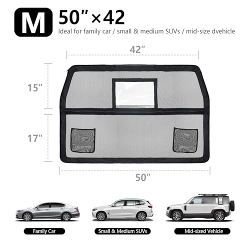 50" Pet Dog Car Barrier with Removable Visual Window, Pet Barrier for Car Escape-Proof, Back Seat Divider & Cargo Area Gate, Durable Dog Net for Car, Ideal for Trucks, SUV & Mid-Sized Vehicle - size: Medium 52"*32"