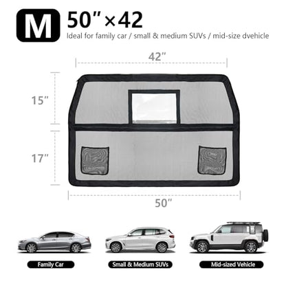50" Pet Dog Car Barrier with Removable Visual Window, Pet Barrier for Car Escape-Proof, Back Seat Divider & Cargo Area Gate, Durable Dog Net for Car, Ideal for Trucks, SUV & Mid-Sized Vehicle - size: Medium 52"*32"