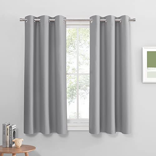PONY DANCE Sliver Grey Short Blackout Curtains for Kitchen 45 Inch Length, Thermal Insulated Grommet Curtains for Bedroom, Black Out Drapes for Bathroom Small Window (2 Panels Set, 34 inches Wide) - color: Sliver Grey, size: 34"W x 45"L (Pack of 2)