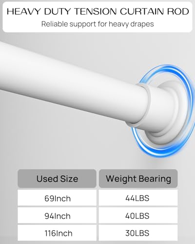Tension Curtain Rod by EZFurni, 42-123 Inches, Heavy Duty Tension Rods for Windows, Adjustable Spring Loaded Curtain Rods No Drilling, Renter Friendly, Hold Up Blackout Curtains and Non Slip, White - color: White, size: 42-123 Inches