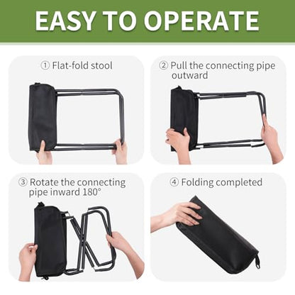 Foldable Camping Stool, Portable Collapsible Chair with Carry Bag, Ultralight Outdoor Folding Stool for Hiking Fishing, Hold Up to 265 Lbs, Black - color: Black