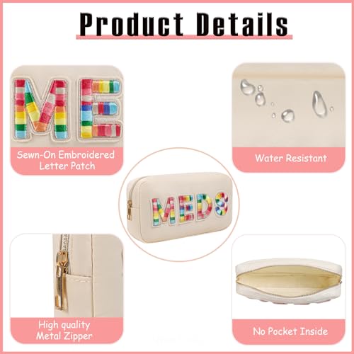 2Pcs Chenille Letter Patch Nylon Medicine Makeup Bag Set,Cute MEDS Travel Makeup Bag with Metal Zipper, First Aid Purse Organizer Cosmetic Bag for Women and Girls(MEDS and RX) - color: 05MEDS and RX
