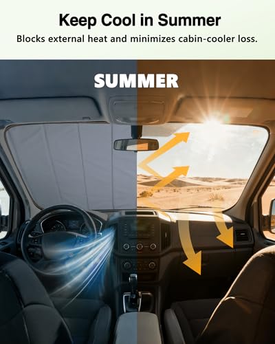 Insulated Blackout Windshield Cover for Privacy & Sun Protection, All-Season Van Life Camping Window Shade, Fit for Ford Transit 150 250 350 Medium/High Roof 2015-2025, Gray - size: Front Windshield