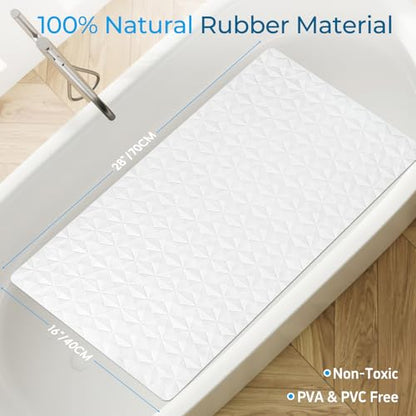 Non Slip Bathtub Mat for Bath Tub Shower - Natural Rubber Mat with 241 Suction Cups - Soft Bathroom Safety Mat - Unique Diamond Pattern - Fatigue Relief - Machine Washable - 16 × 28 Inch - color: White, size: 28" x 16" (Rectangular)