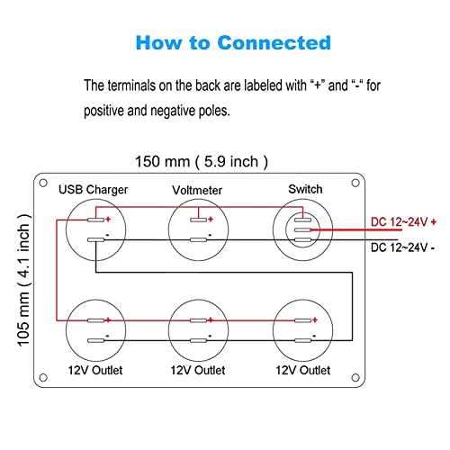 Dual USB Charger Socket Panel for Car, Waterproof 3-Socket 12V Cigarette Lighter Power Outlet Adapter & LED Voltmeter & ON-Off Toggle Switch Multi-Functions Panel for Boat Car RV Truck, for 12-24V Car