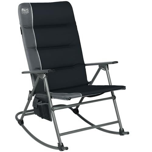 Timber Ridge Oversized Folding Rocking Camping Chair, Padded Outdoor Rocker with High Back, Portable Outdoor Chair for Patio, Garden, Lawn, Supports up to 400 lbs, Black - color: Black
