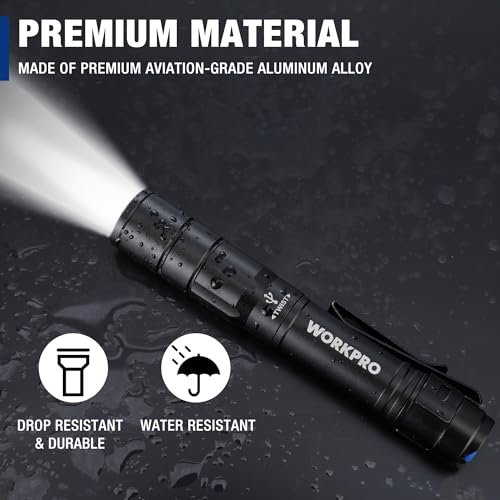 WORKPRO Rechargeable Pen Light, Mini Flashlight, 2 Pack Ultra-Compact EDC Flashlight, Pocket Flashlight with Clip, Memory Function and 2 x USB C Cable Included, Black - color: Black