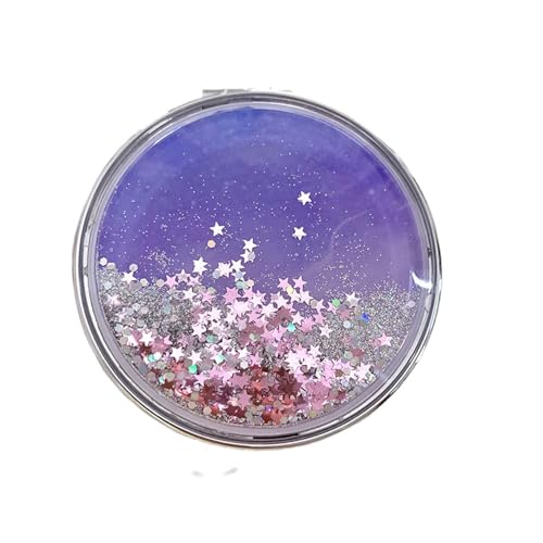 HSYHERE Super Beautiful Dreamy Star Sky Quicksand Moving Sand Small Mini Mirror Double-Sided Portable Compact Round Glitter Foldable Fashion Hand Makeup Portable Travel Pocket Mirror -Purple - color: Purple