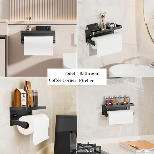 Black Paper Towel Holder with Shelf, Wall Mount Paper Towel Holder for Bathroom Kitchen, Hand Towel Rack Holder,Paper Roll Holder with Self Adhesive & Screw,RV - color: Black Pro
