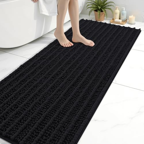 Arotive Luxury Bathroom Rugs 70x24, Extra Soft Thick Absorbent Shaggy Chenille Bath Rugs, Non-Slip Machine Wash Dry, Bath Mats for Bathroom Floor, Tub and Shower, Home Decor Accessories, Black - color: Black, size: 70" X 24"