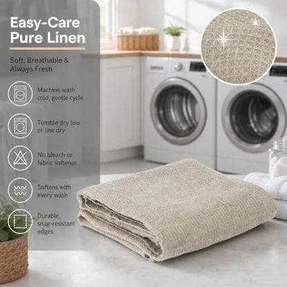 Pure 100% Flax Linen Blanket – 50x60-inch Linen Throw Blanket Waffle Weave – Breathable Cooling Blanket – Versatile Beach Blanket – Pre-Washed Lightweight European Flax - color: Natural Linen, size: Throw Blanket
