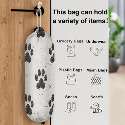 Paw Prints Plastic Bag Holder Grocery Bag Storage Dispenser Wall Mount Washable Reusable Trash Garbage Bag Organizer for Home Kitchen Camper
