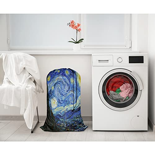 Swono Sturdy Laundry Basket Hamper, Starry Night Abstract Art Foldable Laundry Bag Clothing Organization for Bathroom, Bedroom Home Dorm Travel, Blue Oil Painting - color: Starry Night