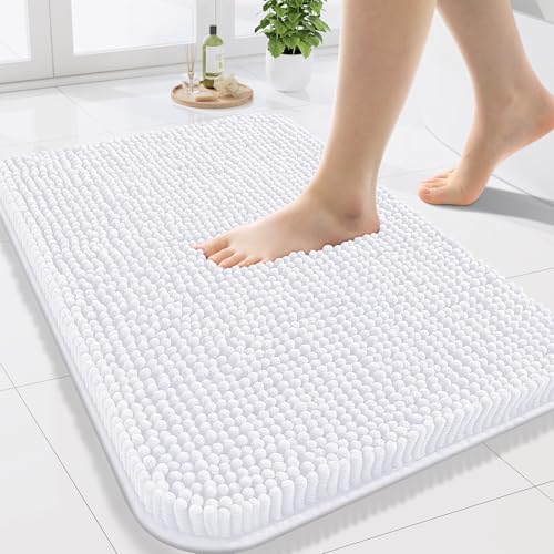 Arotive Bathroom Rugs 24x16, Extra Soft Absorbent Shaggy Chenille Bath Rugs, Machine Washable Rubber Backing Non-Slip Bath Mats for Bathroom Floor Tub and Shower, Home Decor Accessories, White - color: White, size: 24" X 16"