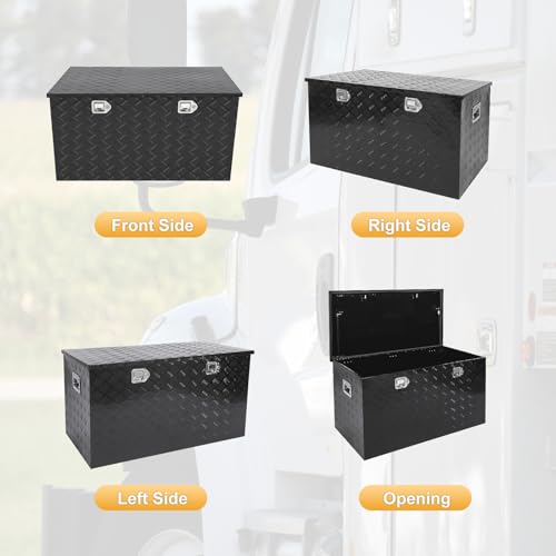 Black 44 Inch Truck Chest Tool box Heavy Duty Aluminum Stripes Plated Pick Up Truck Bed Box Waterproof RV Trailer Toolbox Storage with Side Handle and Lock Keys –44"x24"x24" - color: Black, size: 44"x24"x24"