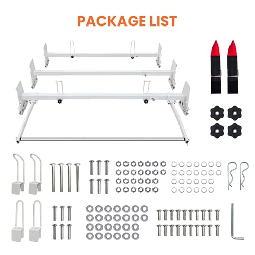 Van Roof Ladder Rack Fit for 1996-2025 Chevy Express 1500/2500/3500 Vans, with Rear Roller, 850 lbs Heavy Duty, 3 Adjustable Crossbars (48"-67"), Rain Gutter Mounts, No Drill