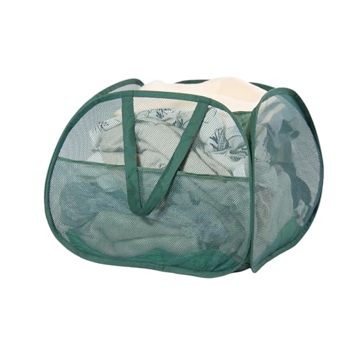 Collapsible Laundry Basket, 90L Foldable Pop-up Laundry Hamper with Handles, Square Mesh Dirty Clothes Hamper for Laundry, Bathroom, Kids Room, Dorm,Travel or Camping (Green) - color: Green, size: Square-Mesh，1 Pack