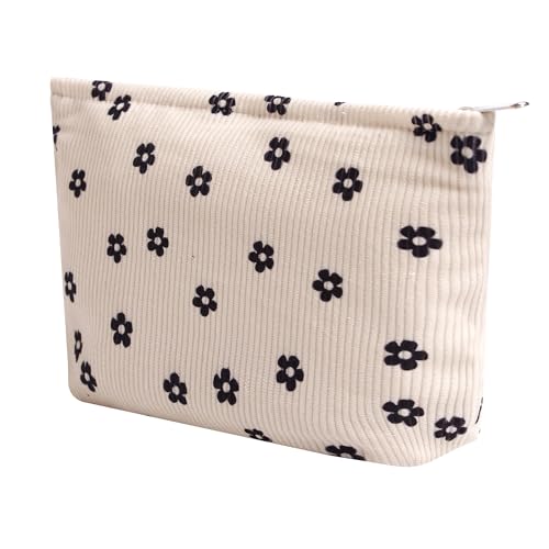 Cosmetic Bags for Women - Corduroy Cosmetic Bag Aesthetic Women Handbags Purses Smile Dots Makeup Organizer Storage Makeup Bag Girls Case Bags (Flowers-Plum blossom) - color: Flowers-Plum blossom