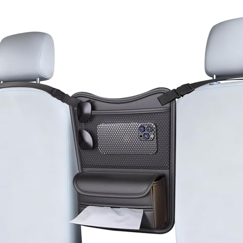 Car Back Seat Organizer with Double-Sided Storage & Tissue Holder - Universal Fit for Sedans, SUVs & Trucks - Durable Car Storage Pocket for Phones, Water Bottles & Essentials