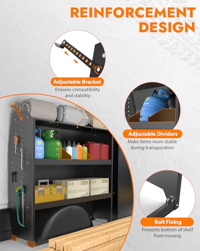 MELIPRON Steel Cargo Van Shelving Storage System Fit for NV200, Transit Connect 2014+, Chevy City Express, Promaster City with S-Shaped Hooks(32" W x 43" H x 13" D) - size: 32" W x 43" H x 13" D