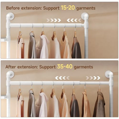 T3 Closet System with Stepless Dimmable LED Light, Industrial Pipe Clothing Rack with 4 Drawers, 6 Wooden Shelves & 4 Telescopic Rods, Heavy Duty Closet Organizers in Wardrobe Closet (White) - color: White