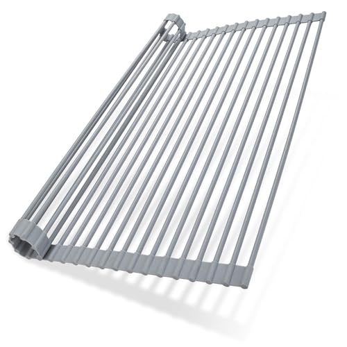 Ohuhu Dish Drying Rack Over The Sink, Roll Up Sink Rack 20.5" W x 13.1" L Rolling Dish Drainer Foldable Accessories Heat-Resistant Mat Anti-Slip Silicone Coated for Kitchen Counter - color: Gray, size: 20.5"W x 13.1"L