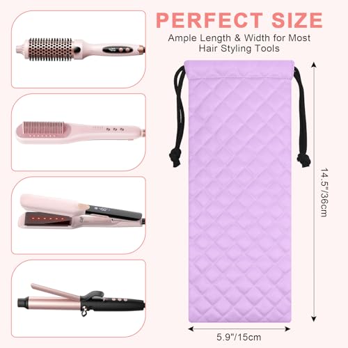 Professional Hot Hair Tools Organizer Cover Bag Heat Resistant Travel Drawstring Storage Case Pouch for Curling Iron, Flat Iron, Hair Straightener and Styling Tool(14.2" x 5.9") - color: Purple