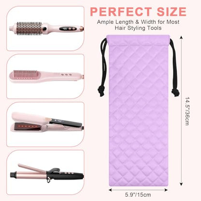 Professional Hot Hair Tools Organizer Cover Bag Heat Resistant Travel Drawstring Storage Case Pouch for Curling Iron, Flat Iron, Hair Straightener and Styling Tool(14.2" x 5.9") - color: Purple