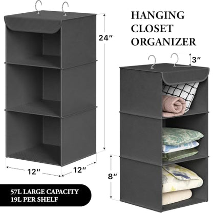 Simple Houseware 3-Shelf Hanging Closet Organizer, Fabric Storage Shelves with 57L Capacity, Dark Gray - color: Dark Grey