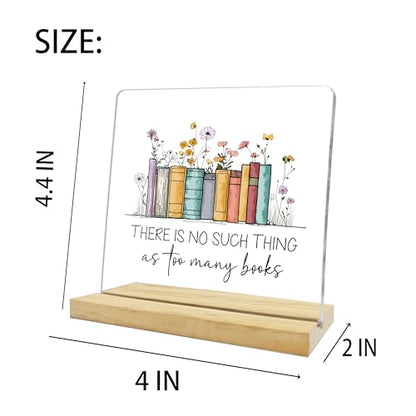 Book Lovers Gifts for Women,There Is No Such Thing As Too Many Books Acrylic Desk Plaque,Reading Gift for Readers,Bookworm - color: Dark blue