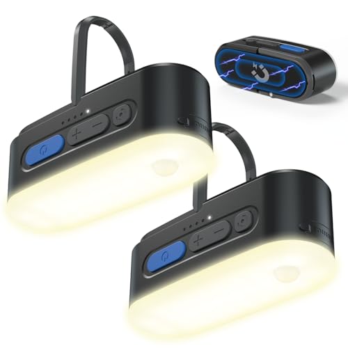 Clemas Motion Sensor Camping Lights,Rechargeable Camping Lantern, Portable Hanging Tent Lights,IPX5 Waterproof Emergency Light for Outdoor,SOS Mode Hurricane Power Outages,Magnet Work Light,2 Pack