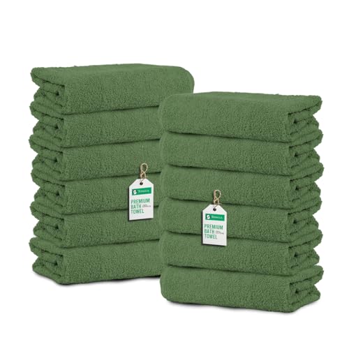 TOALLA_ Bath Towels_27x54_Pk 12_Green Bath Towels (12-Pack, 27W X 54 L Inches) Green Color- Cotton Towel for Gym, Bath, Spa, Shaving, Shampoo, for Daily use, Large - color: Green, size: Bath Towel - Pack of 12 - 27x54 Inches