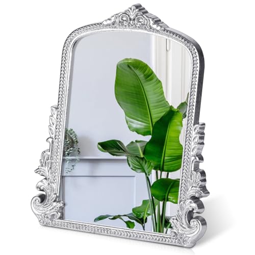 Vintage Makeup Mirror, Vanity Desk Mirror Antique Traditional Tabletop Mirrors, Standing, Hang or Wall Mounted, Adjustable Dress-up Mirrors, Silver Decor for Living Room,Bedroom - color: Silver, size: 12"L x 9.8"W