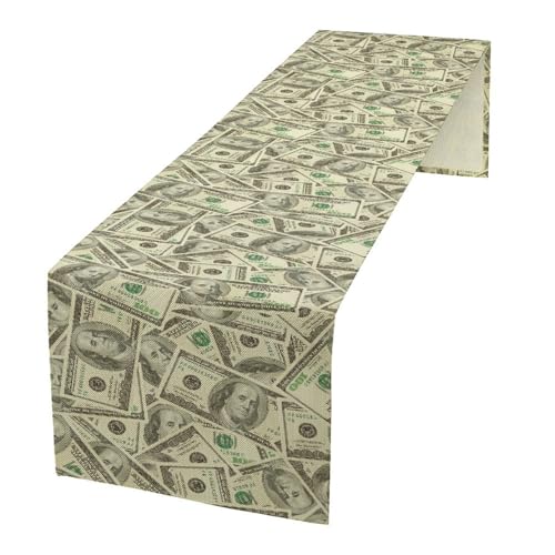 Money Table Runner Bill Dollar Signs Big Money Theme Decor for Indoor Outdoor Party Dinner Festival Rustic Farmhouse Holiday Home Kitchen Dining Room, 13x36in - color: Money-white, size: 13x36in