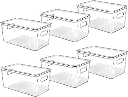 Clear Plastic Storage Bins with Lids, Perfect for Kitchen Organization or Pantry Organization and Storage, Stackable Fridge Organizer Bins, Storage Containers for Organizing, Cabinet Organizers - size: 10 X 6 X 5
