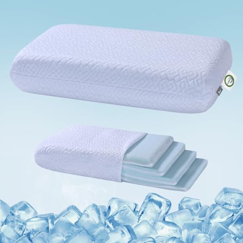 Adjustable Thin Memory Foam Pillow - CertiPUR-US Neck Support Pillow | 4 Heights from 1.2 to 4.8in, Cervical Pillow for Neck Pain Relief, Thin Pillow for Back/Stomach Sleepers,Removable Pillowcase - color: Blue, size: Standard: 23.6''×14.2''