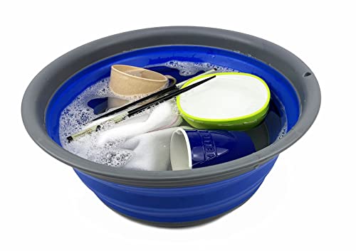 SAMMART 7.5L (1.98 Gallon) Collapsible Tub - Foldable Dish Tub - Portable Washing Basin - Space Saving Plastic Washtub (Grey/Purplish Blue) - color: Grey/Purplish Blue