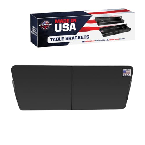 Pit Posse 550BK Folding Work Picnic Table Holder Wall Mount for Enclosed Race Trailer Shop Garage - Made in USA - Aluminum Bracket Storage Organizer Folds Flat Against Wall (Black) - color: Black