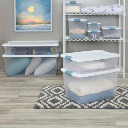 Sterilite 4-Pack 56 Quart Wheeled Latching Box, Underbed Clear Plastic Storage Organizer - Under Bed Rolling Container Bin with Lid and Wheels for Home or Dorm Bedrooms and Closets - size: 56 Quart, style: 4 Pack