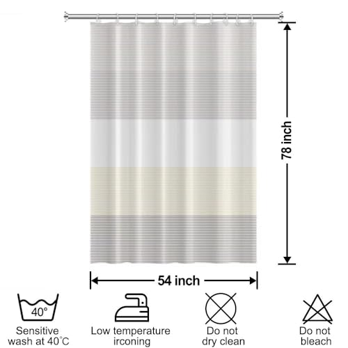 Boho Shower Curtain for Bathroom 54x78 inches White Grey Lines Waterproof Shower Curtain Set with Hooks Bohemian Stripe Fabric Stall RV Shower Curtains - color: Beige, size: 54"W x 78"L (Pack of 1)