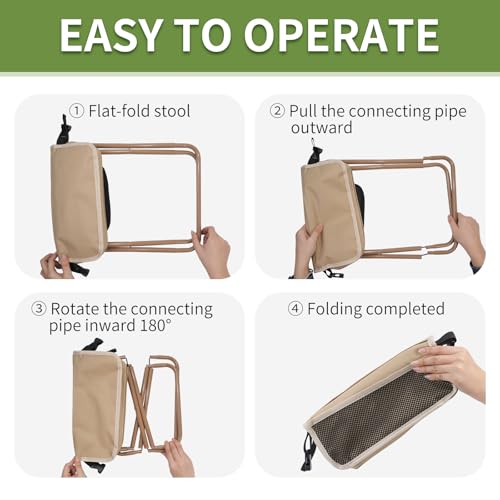 Foldable Camping Stool, Portable Collapsible Chair with Carry Bag, Ultralight Outdoor Folding Stool for Hiking Fishing, Hold Up to 265 Lbs,Khaki - color: Khaki