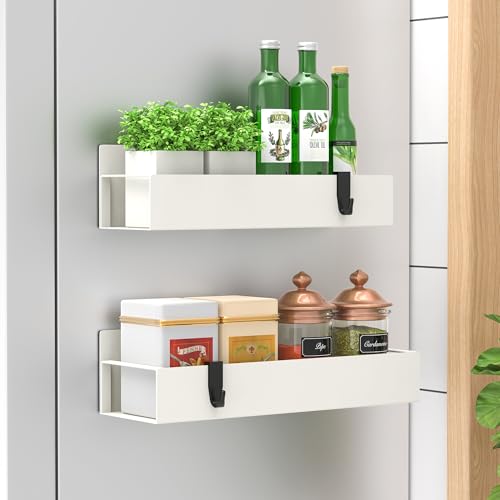 HuggieGems 2 Pack Magnetic Spice Storage Rack Organizer for Refrigerator and Oven, Cream White Fridge Organizers and Storage - color: Cream White, size: 2 Pack