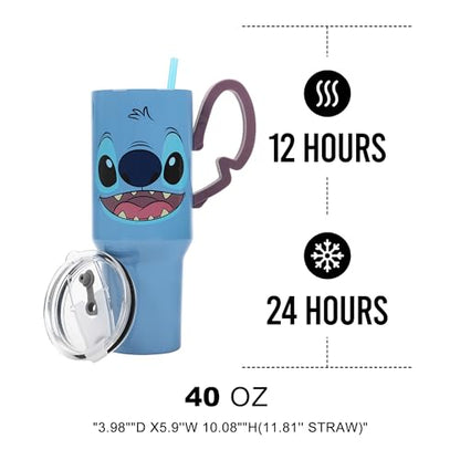 Disney's Stitch 40 Oz Stainless Steel Tumbler With Scultped Ears Handle - color: Disney’s Stitch Blue
